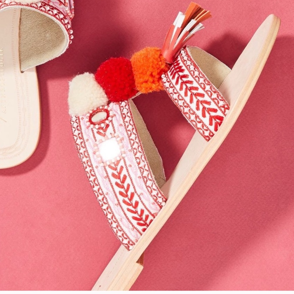 Anthropologies Anti Batik Pom Pom sandals FIRM - Picture 1 of 9